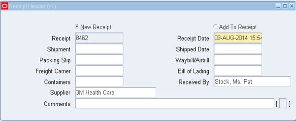 Receipt Header